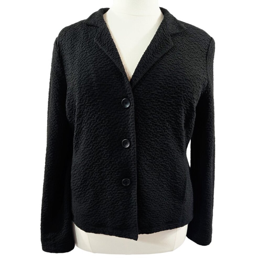 Eileen Fisher Black Textured Viscose Blend Button-Up Blazer Capsule Minimalist